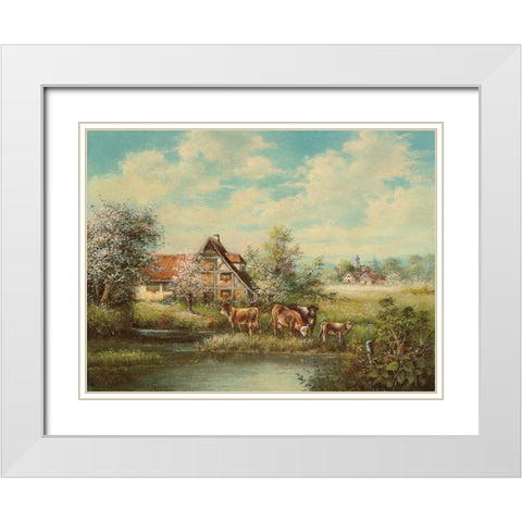 COWS BY THE RIVER White Modern Wood Framed Art Print with Double Matting by Pila