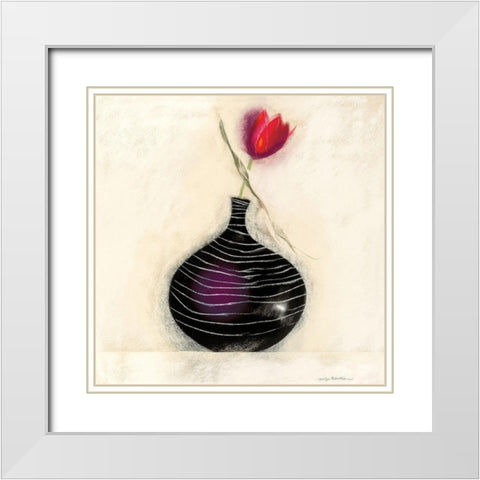 TULIP IN BLACK VASE I White Modern Wood Framed Art Print with Double Matting by Robertson, Marilyn