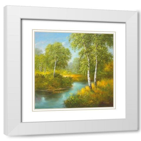POND WITH BIRCHTREES White Modern Wood Framed Art Print with Double Matting by Smith, B.