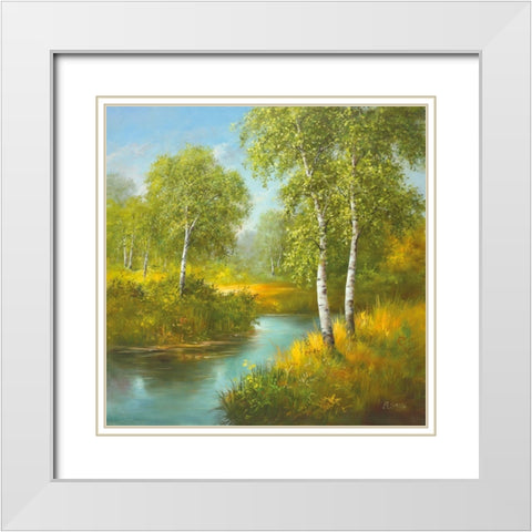POND WITH BIRCHTREES White Modern Wood Framed Art Print with Double Matting by Smith, B.