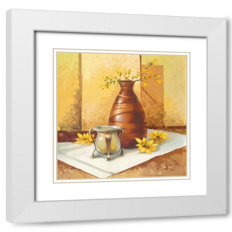 Still-Life WITH SUNFLOWERS White Modern Wood Framed Art Print with Double Matting by Babichev