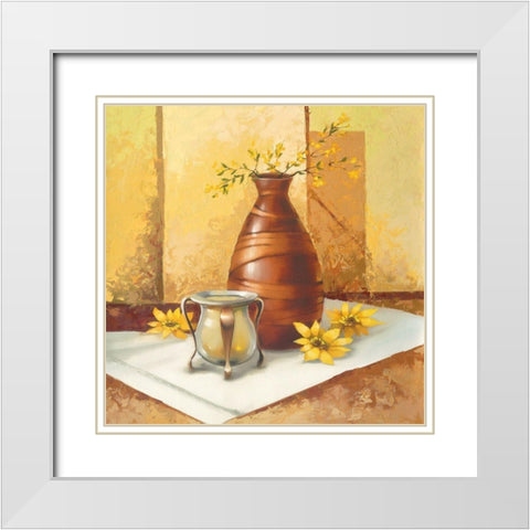 Still-Life WITH SUNFLOWERS White Modern Wood Framed Art Print with Double Matting by Babichev
