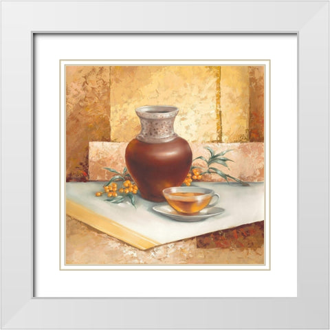Still-Life WITH TEA White Modern Wood Framed Art Print with Double Matting by Babichev