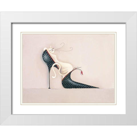 THE PURRFECT FIT I White Modern Wood Framed Art Print with Double Matting by Robertson, Marilyn