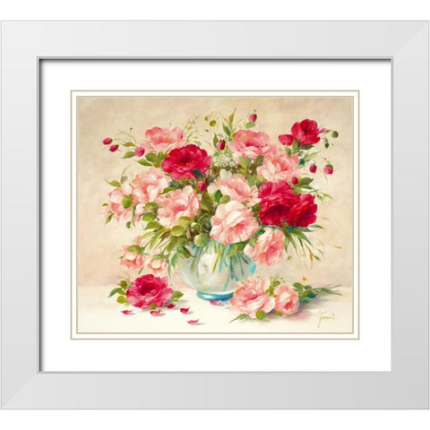 Medley With Roses White Modern Wood Framed Art Print with Double Matting by Fasani
