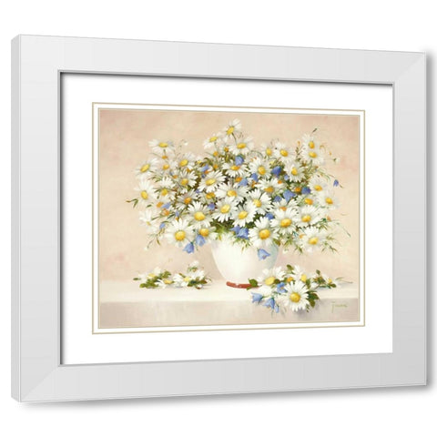 Medley With Daisies White Modern Wood Framed Art Print with Double Matting by Fasani