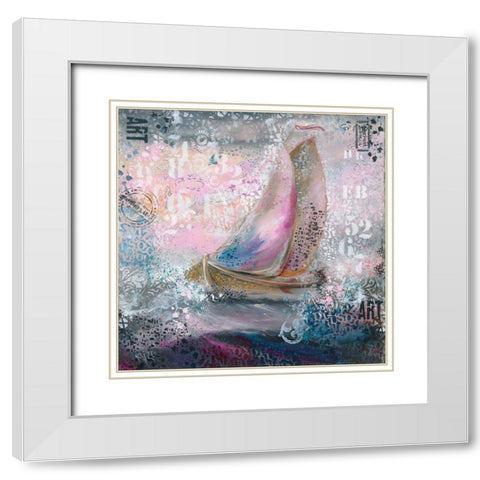 Sails in pink White Modern Wood Framed Art Print with Double Matting by Mizo