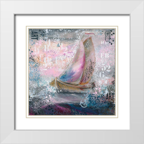 Sails in pink White Modern Wood Framed Art Print with Double Matting by Mizo