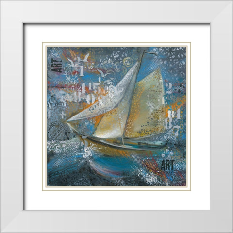 Sails in blue White Modern Wood Framed Art Print with Double Matting by Mizo