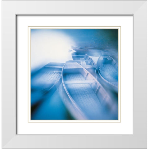 BLUE BOATS White Modern Wood Framed Art Print with Double Matting by Weissing, Gerd