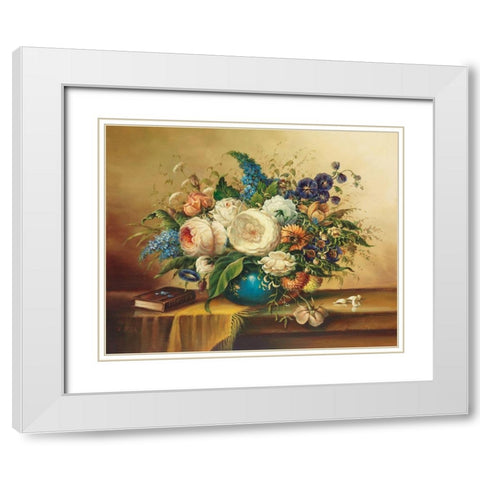 ANNIVERSARY BOUQUET White Modern Wood Framed Art Print with Double Matting by Pila