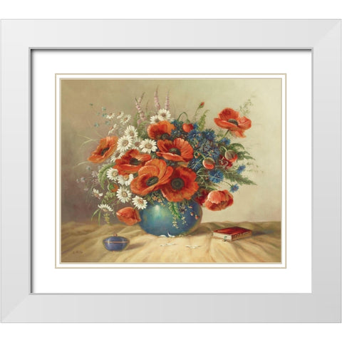 FRESH POPPIES White Modern Wood Framed Art Print with Double Matting by Pila