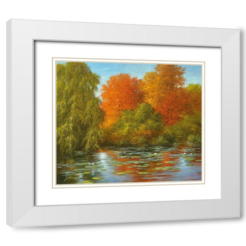 INDIAN SUMMER White Modern Wood Framed Art Print with Double Matting by Schoelnhammer, Heinz