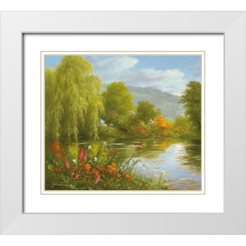 QUIET LAGOON White Modern Wood Framed Art Print with Double Matting by Schoelnhammer, Heinz