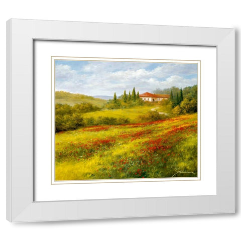 Landscape With Poppies I White Modern Wood Framed Art Print with Double Matting by Schoelnhammer, Heinz