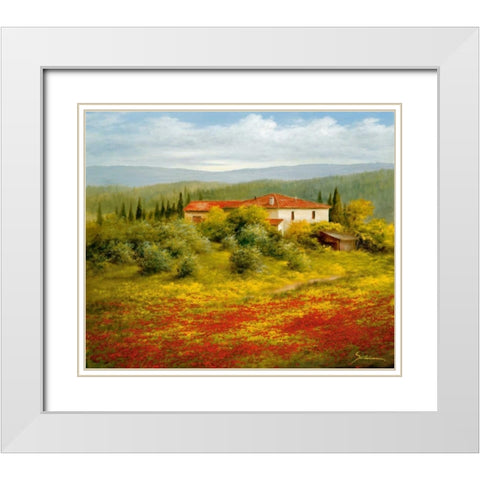 Landscape With Poppies II White Modern Wood Framed Art Print with Double Matting by Schoelnhammer, Heinz