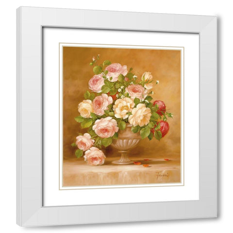 ROSES I White Modern Wood Framed Art Print with Double Matting by Fasani