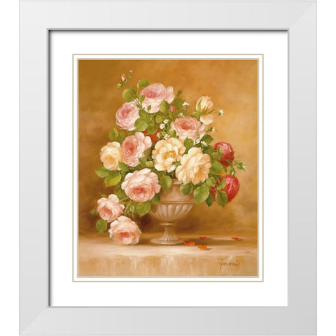 ROSES I White Modern Wood Framed Art Print with Double Matting by Fasani
