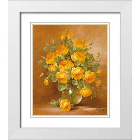 ROSES II White Modern Wood Framed Art Print with Double Matting by Fasani