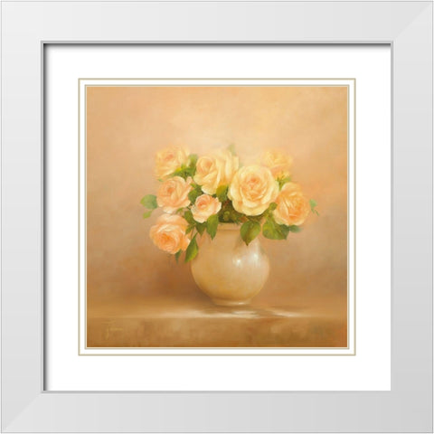 ROMANTIC ROSES I White Modern Wood Framed Art Print with Double Matting by Fasani