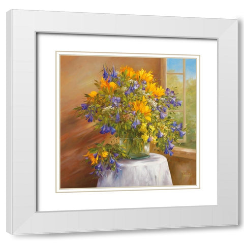 SUMMER BLOOM White Modern Wood Framed Art Print with Double Matting by Fasani