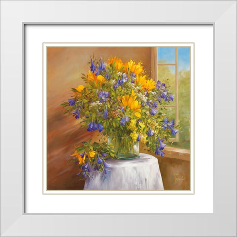 SUMMER BLOOM White Modern Wood Framed Art Print with Double Matting by Fasani