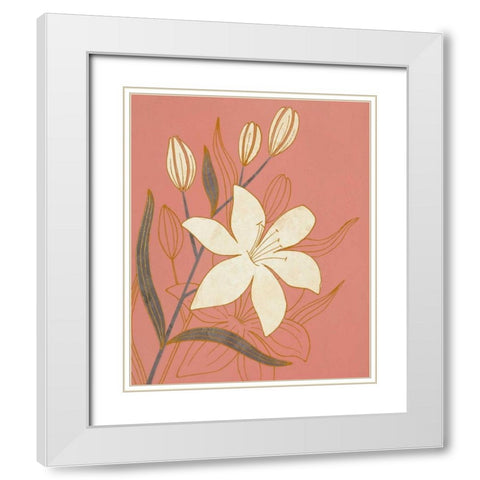 Terra Cotta Lillies I White Modern Wood Framed Art Print with Double Matting by Design Show