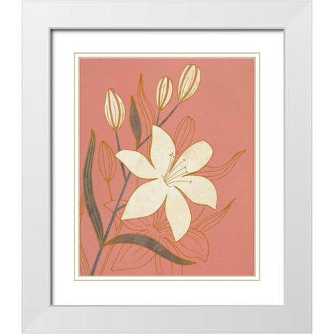 Terra Cotta Lillies I White Modern Wood Framed Art Print with Double Matting by Design Show