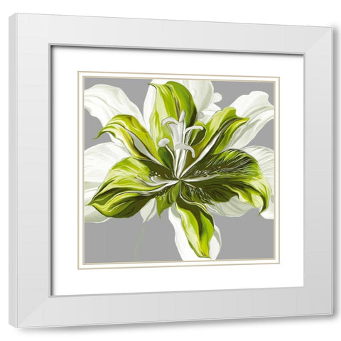 Spring Greens I White Modern Wood Framed Art Print with Double Matting by Scaffardi, Sally