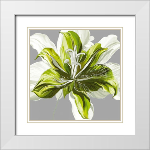 Spring Greens I White Modern Wood Framed Art Print with Double Matting by Scaffardi, Sally