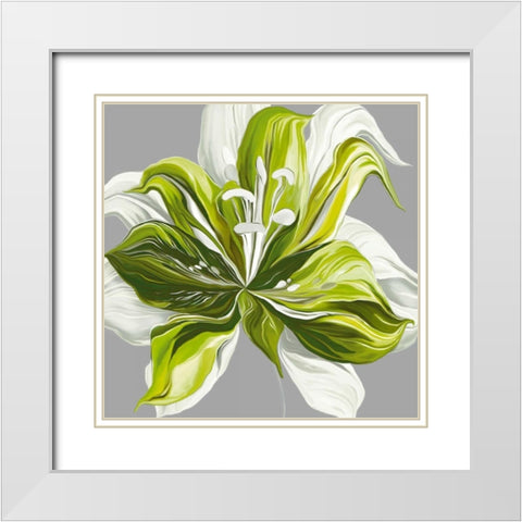 Spring Greens II White Modern Wood Framed Art Print with Double Matting by Scaffardi, Sally