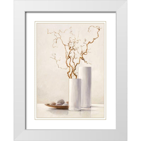 Willow Twigs II White Modern Wood Framed Art Print with Double Matting by van der Valk, Karin