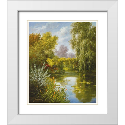 DREAMY CREEK I White Modern Wood Framed Art Print with Double Matting by Schoelnhammer, Heinz