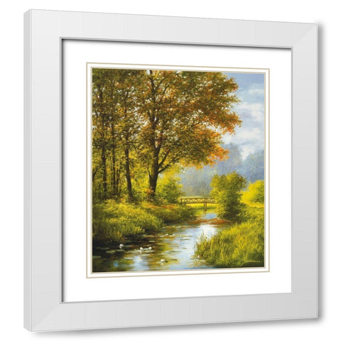 DREAMY CREEK II White Modern Wood Framed Art Print with Double Matting by Schoelnhammer, Heinz