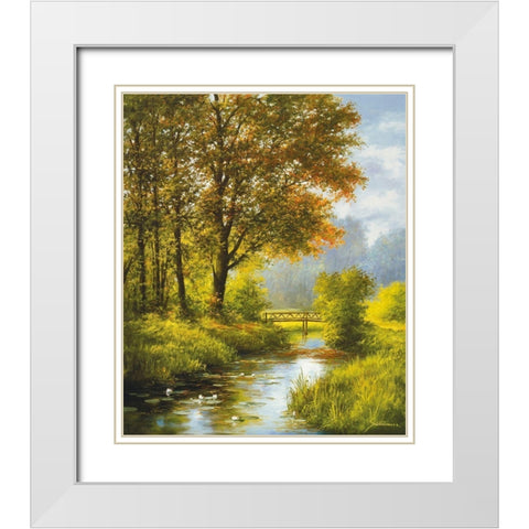DREAMY CREEK II White Modern Wood Framed Art Print with Double Matting by Schoelnhammer, Heinz