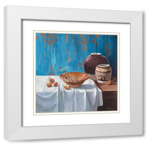 AGED POTS WITH ONIONS White Modern Wood Framed Art Print with Double Matting by v.d. Valk, Karin