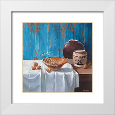 AGED POTS WITH ONIONS White Modern Wood Framed Art Print with Double Matting by v.d. Valk, Karin