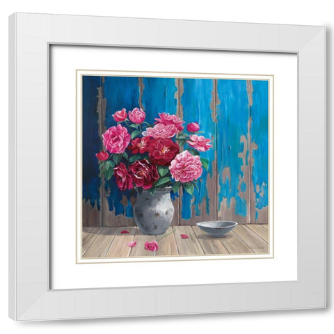 AGED WOOD AND ROSES White Modern Wood Framed Art Print with Double Matting by v.d. Valk, Karin