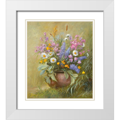 Floral BOUQUET I White Modern Wood Framed Art Print with Double Matting by Schoelnhammer, Heinz