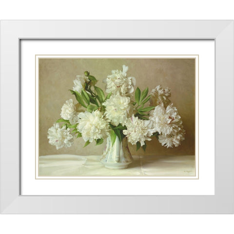 WHITE PEONIES White Modern Wood Framed Art Print with Double Matting by Buzin, Igor
