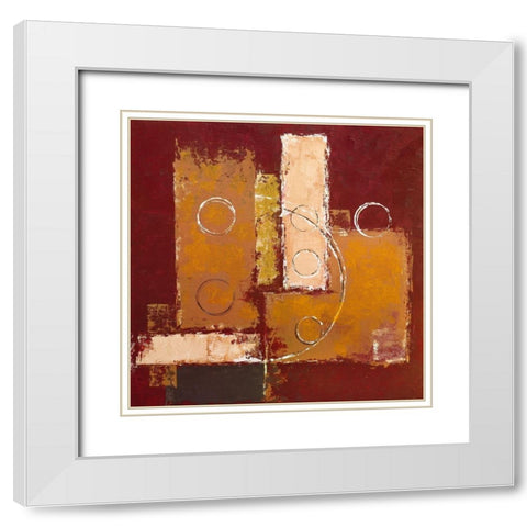 Circles on red-brown I White Modern Wood Framed Art Print with Double Matting by Sedalia, David