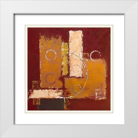 Circles on red-brown I White Modern Wood Framed Art Print with Double Matting by Sedalia, David