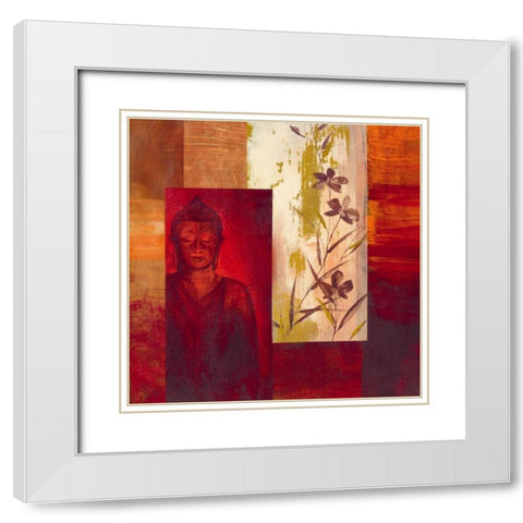 Buddha II White Modern Wood Framed Art Print with Double Matting by Verbeek-Van Den Broek
