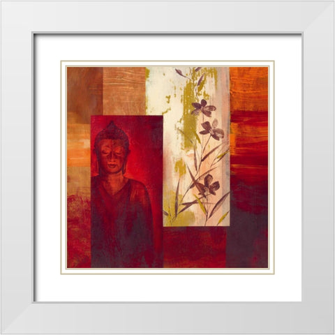Buddha II White Modern Wood Framed Art Print with Double Matting by Verbeek-Van Den Broek