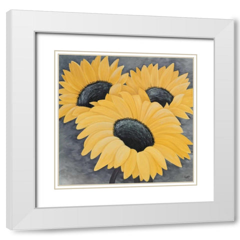 Sunflower Serenade I White Modern Wood Framed Art Print with Double Matting by Lake, Kaye