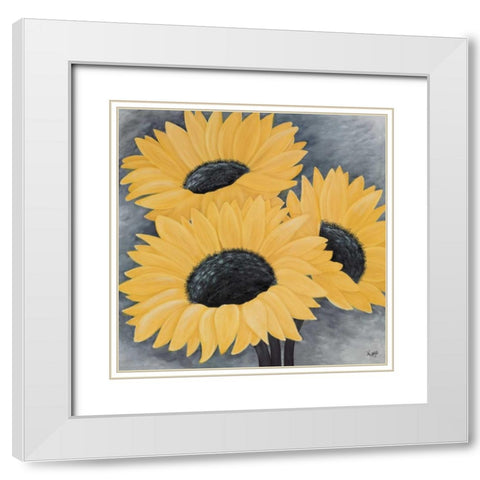 Sunflower Serenade II White Modern Wood Framed Art Print with Double Matting by Lake, Kaye