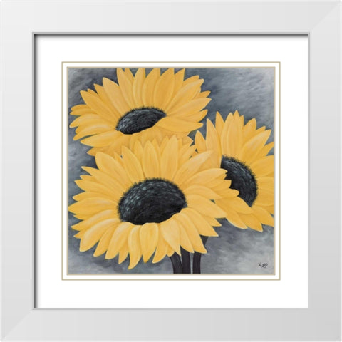 Sunflower Serenade II White Modern Wood Framed Art Print with Double Matting by Lake, Kaye