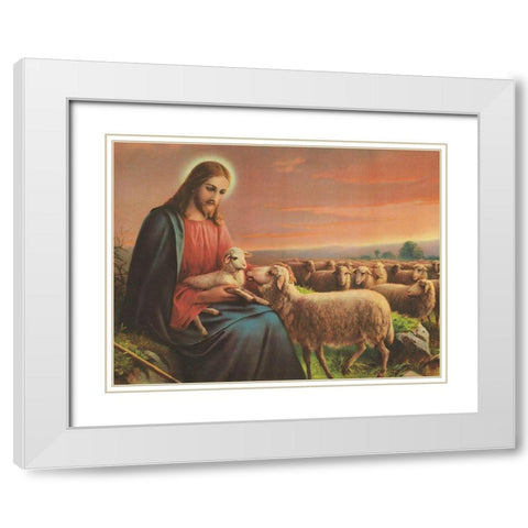 DER GUTE HIRTE White Modern Wood Framed Art Print with Double Matting by Anonymous