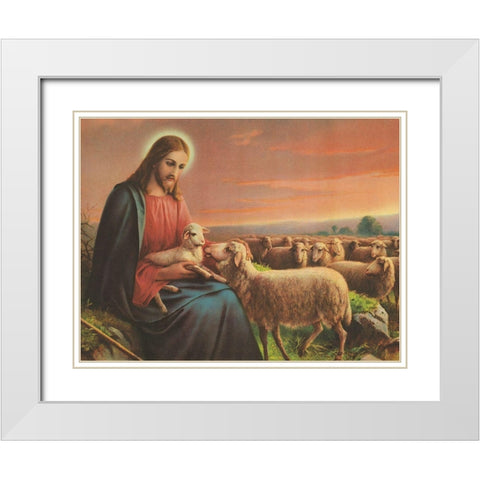 DER GUTE HIRTE White Modern Wood Framed Art Print with Double Matting by Anonymous