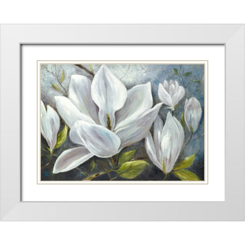 Tender Magnolias II White Modern Wood Framed Art Print with Double Matting by Field, Anna